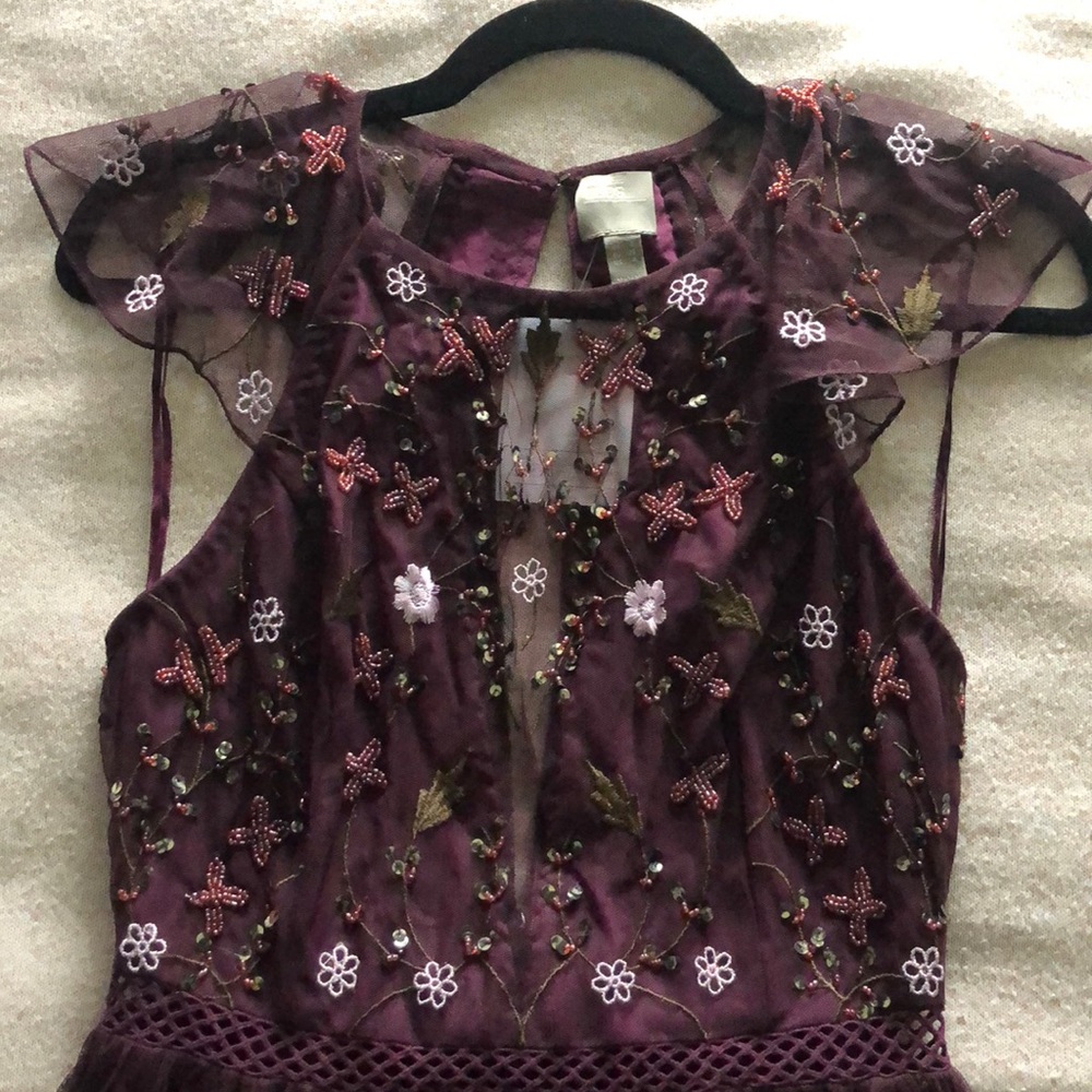 Maroon beaded maxi dress, size 4
